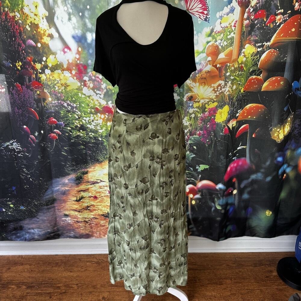 VTG 90s Y2K Hillard Hanson Green Floral Maxi Skirt Medium Forest Fairy Cottage